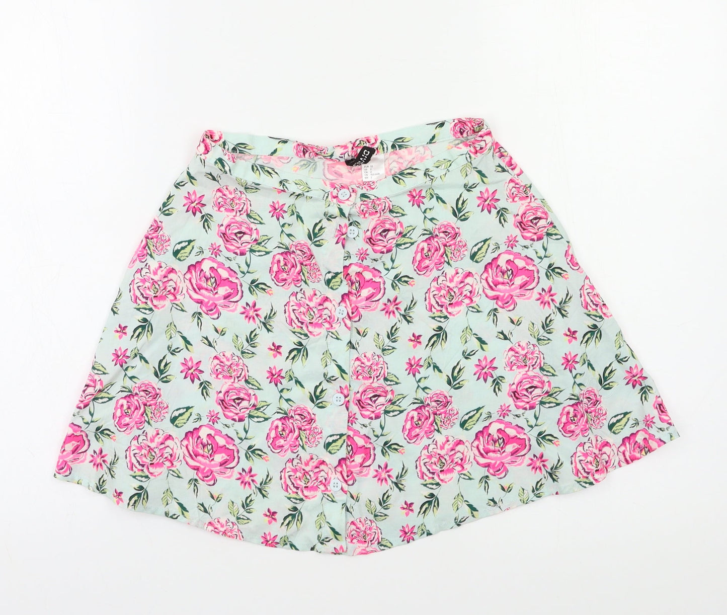 H&M Womens Green Floral  Flare Skirt Size 6