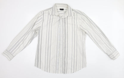 Burton Mens White Striped   Button-Up Size L