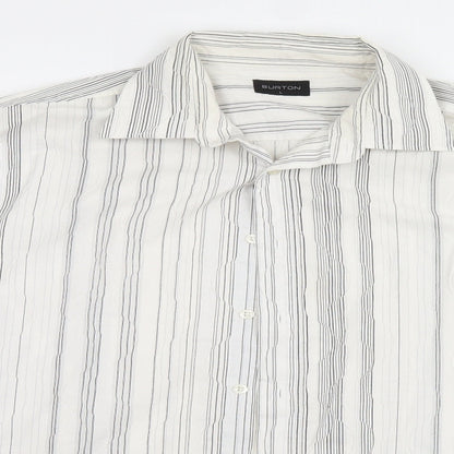 Burton Mens White Striped   Button-Up Size L
