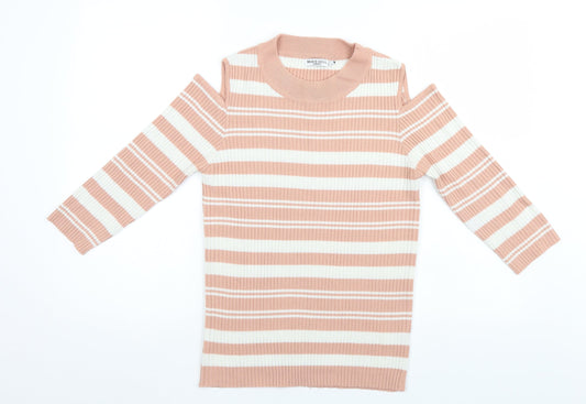 Brave Soul Womens Pink Striped  Pullover Jumper Size 14
