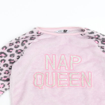 Pep & Co Girls Pink Animal Print Fleece Top Pyjama Top Size 10-11 Years