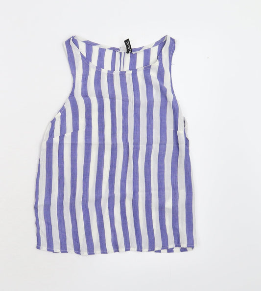 Divided Womens Blue Striped  Basic Tank Size 4