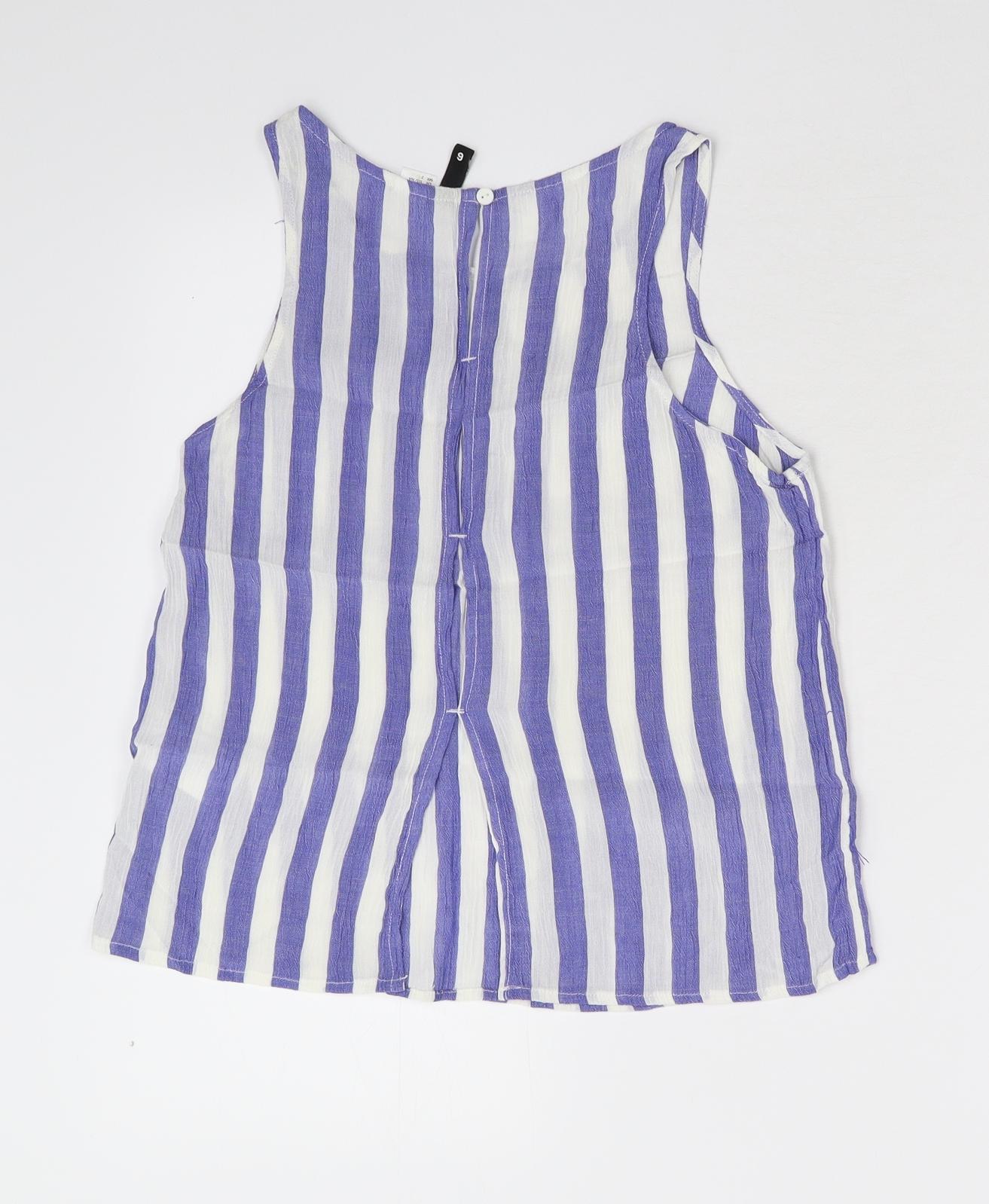 Divided Womens Blue Striped  Basic Tank Size 4