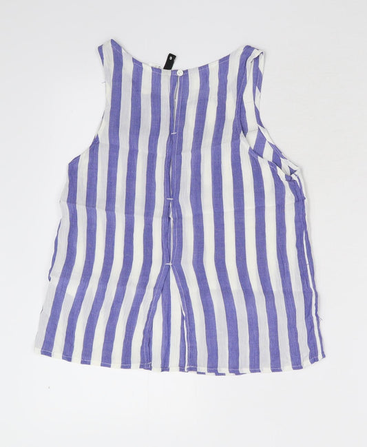 Divided Womens Blue Striped  Basic Tank Size 4