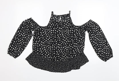 New Look Girls Black Floral  Basic Blouse Size 14 Years