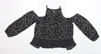 New Look Girls Black Floral  Basic Blouse Size 14 Years