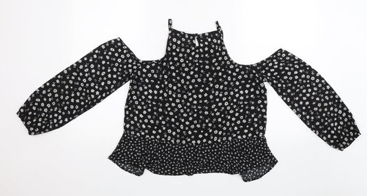 New Look Girls Black Floral  Basic Blouse Size 14 Years