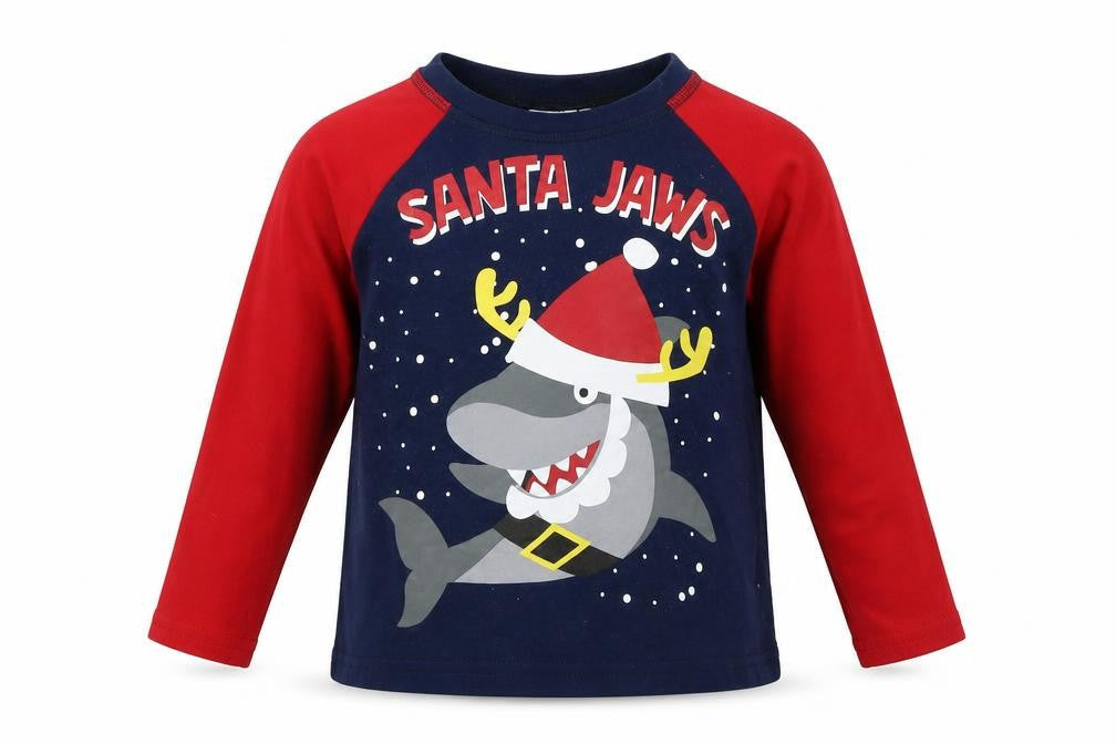 Hullabaloo Boys Black   Basic T-Shirt Size 3-4 Years  - Santa jaws