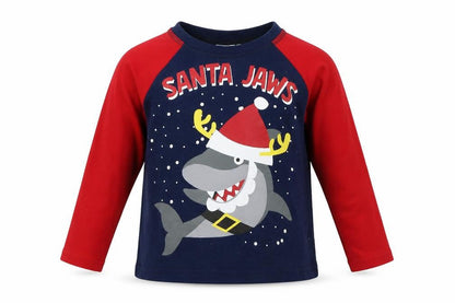 Hullabaloo Boys Black   Basic T-Shirt Size 3-4 Years  - Santa jaws