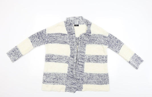 F&F Womens White Striped  Cardigan Jumper Size 6