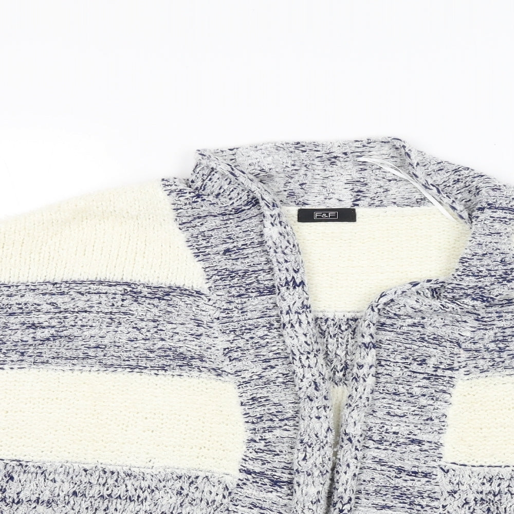 F&F Womens White Striped  Cardigan Jumper Size 6