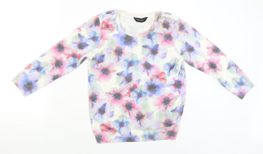 Dorothy Perkins Womens White Floral  Pullover Jumper Size 10