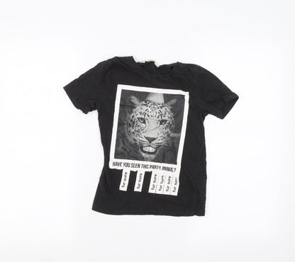 H&M Girls Black   Basic T-Shirt Size 7-8 Years  - Leopard