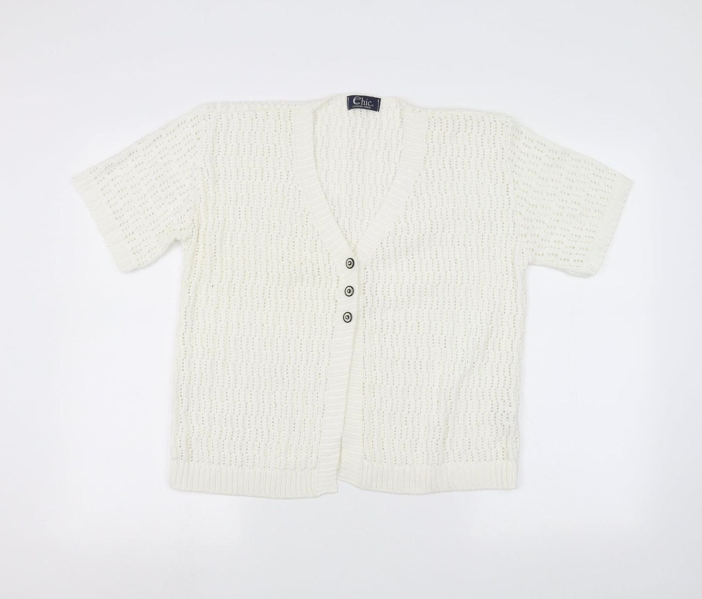 Womens UK Size M CHIC White Cardigan Jumper