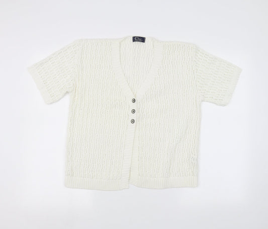Womens UK Size M CHIC White Cardigan Jumper