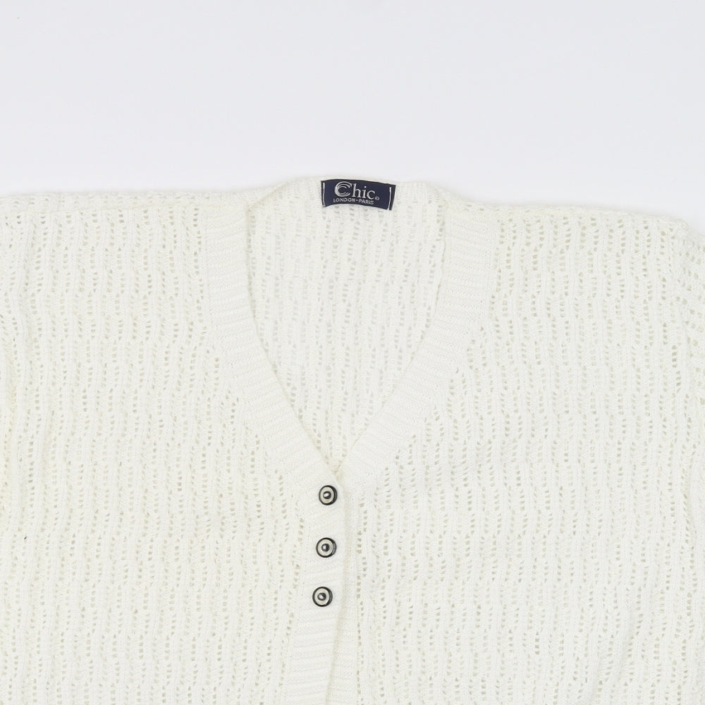 Womens UK Size M CHIC White Cardigan Jumper