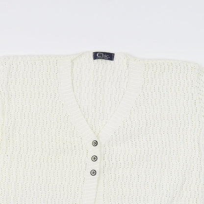 Womens UK Size M CHIC White Cardigan Jumper