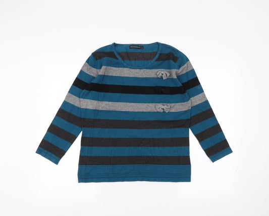 Elegance Womens Blue Striped  Pullover Jumper Size M