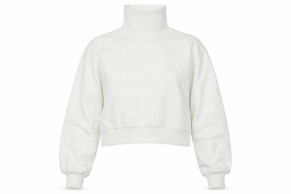 Front view of Miss Selfridge women’s white pullover sweatshirt, size UK 4, - cropped