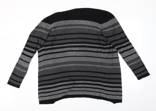 bm Collection Womens Grey Striped  Cardigan Jumper Size M