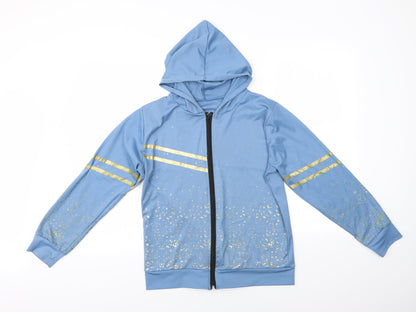 Preworn Womens Blue Animal Print  Pullover Hoodie   - Gold detail