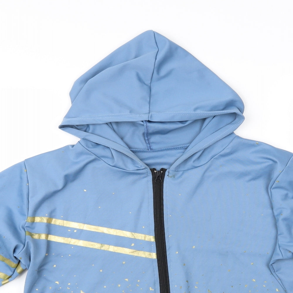 Preworn Womens Blue Animal Print  Pullover Hoodie   - Gold detail