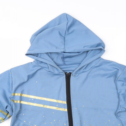Preworn Womens Blue Animal Print  Pullover Hoodie   - Gold detail