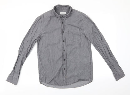Mens UK Size S Pier One Grey  Button-Up Long Sleeve Casual Shirt