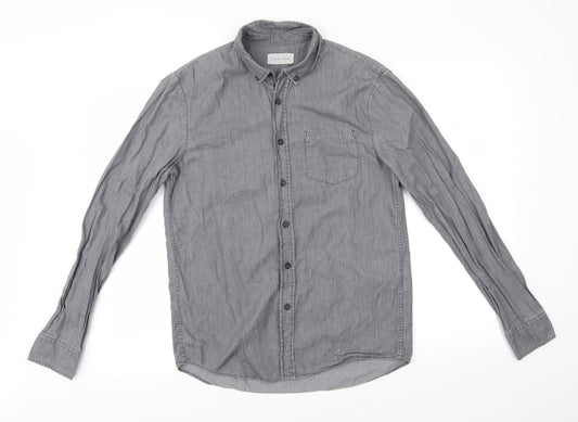 Mens UK Size S Pier One Grey  Button-Up Long Sleeve Casual Shirt