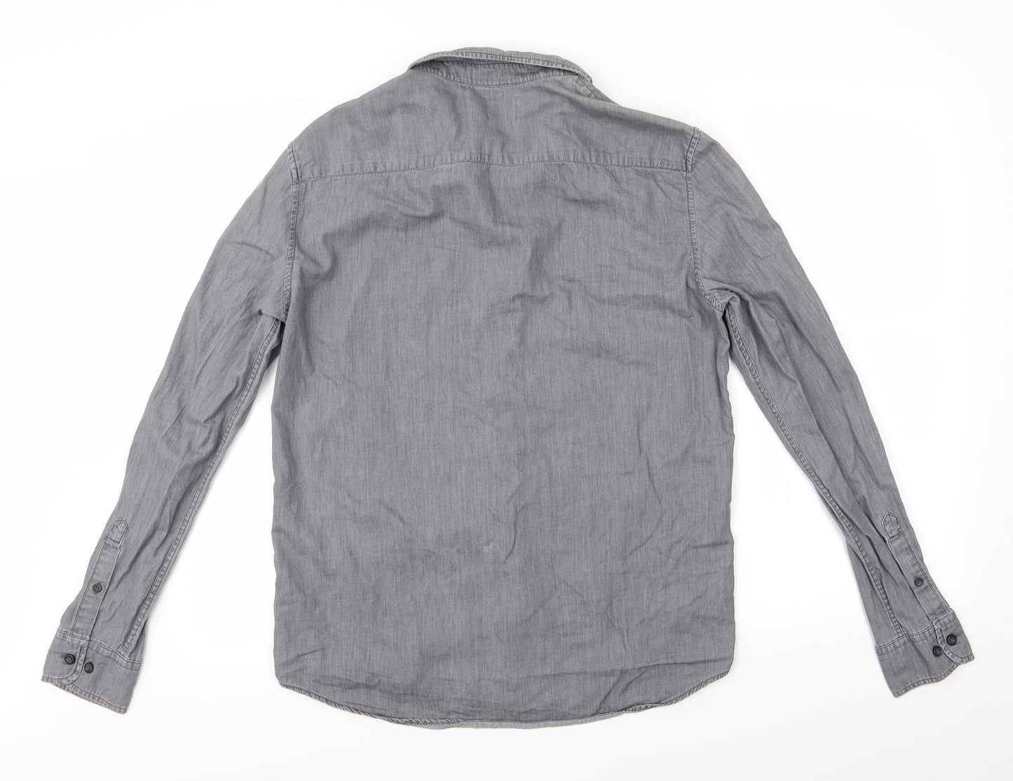 Mens UK Size S Pier One Grey  Button-Up Long Sleeve Casual Shirt