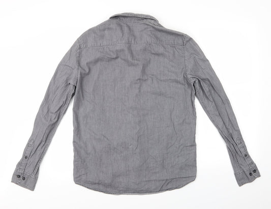 Mens UK Size S Pier One Grey  Button-Up Long Sleeve Casual Shirt