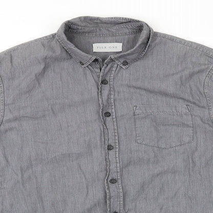 Mens UK Size S Pier One Grey  Button-Up Long Sleeve Casual Shirt