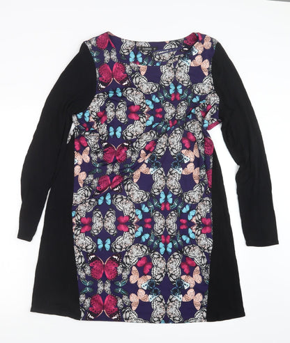 Dunnes Stores Womens Black Geometric  T-Shirt Dress  Size 14