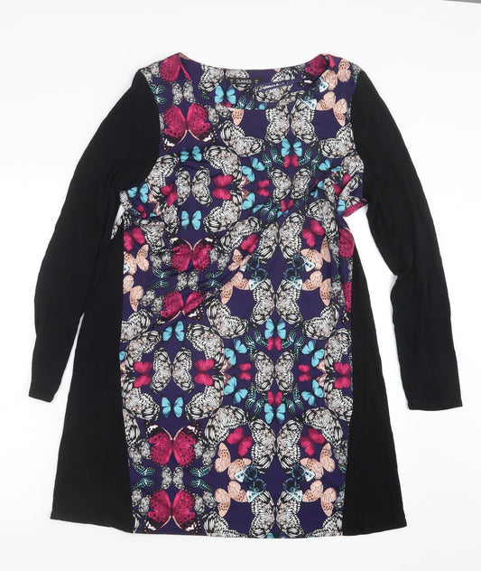 Dunnes Stores Womens Black Geometric  T-Shirt Dress  Size 14
