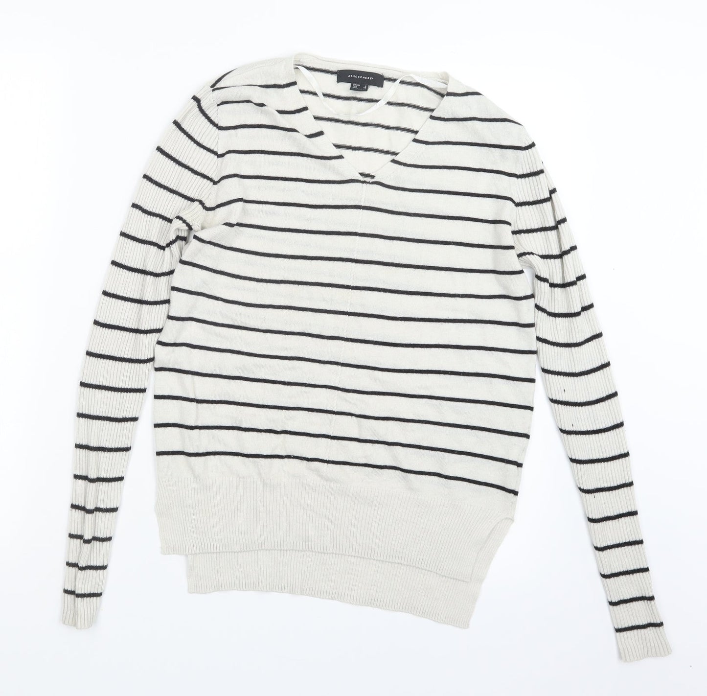 Atmosphere Womens White Striped Knit Pullover Jumper Size 8