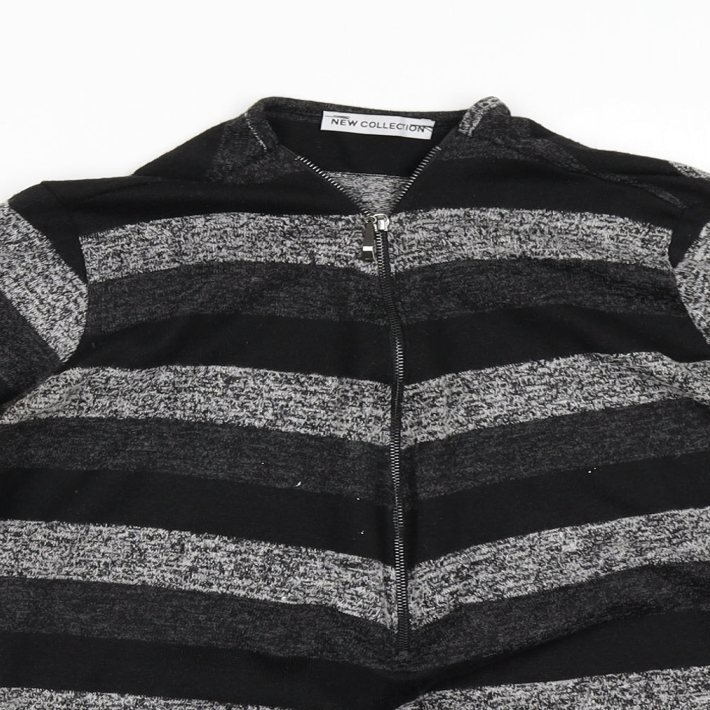 New Collection Womens Black Striped  Full Zip Sweatshirt Size S
