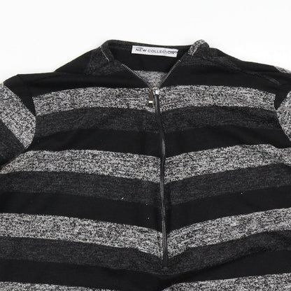 New Collection Womens Black Striped  Full Zip Sweatshirt Size S