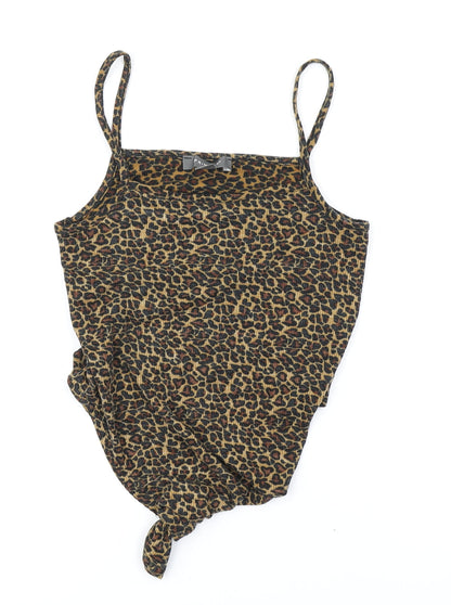 Primark Womens Brown Animal Print  Cropped T-Shirt Size 6