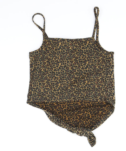 Primark Womens Brown Animal Print  Cropped T-Shirt Size 6