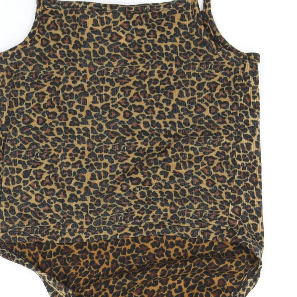 Primark Womens Brown Animal Print  Cropped T-Shirt Size 6