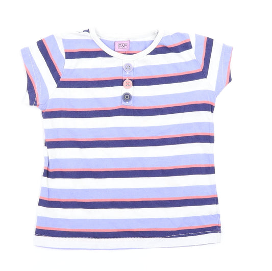 F&F Girls Blue Striped  Basic T-Shirt Size 3-4 Years