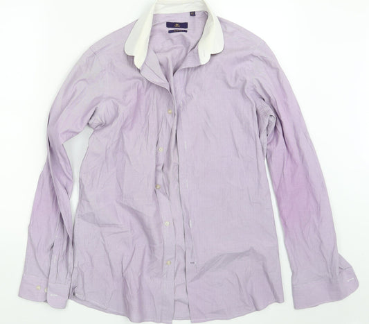 Mens UK Size 15.5 NEXT Purple  Button-Up Long Sleeve Casual Shirt