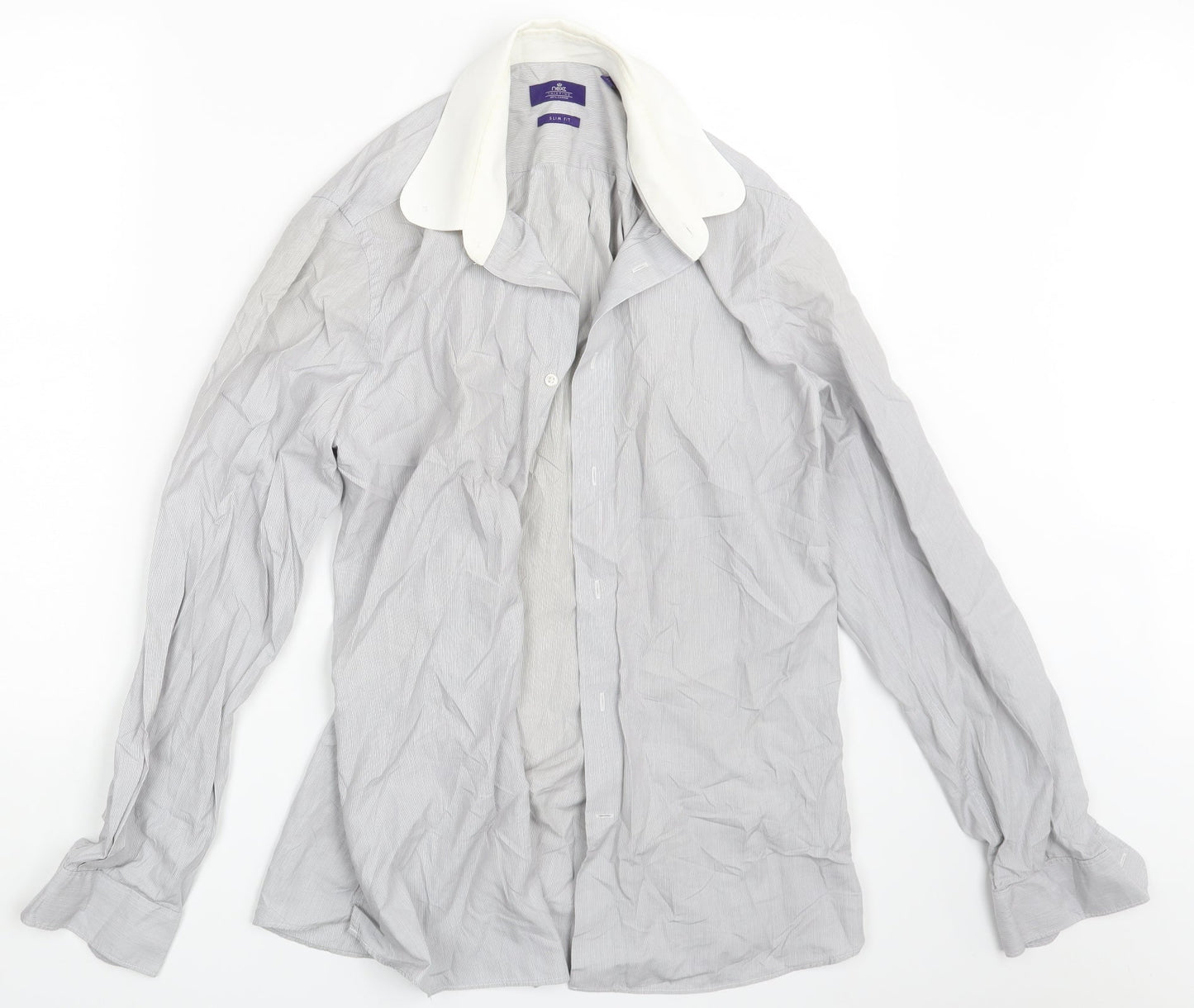 Mens UK Size 15.5 NEXT Grey  Button-Up Long Sleeve Casual Shirt