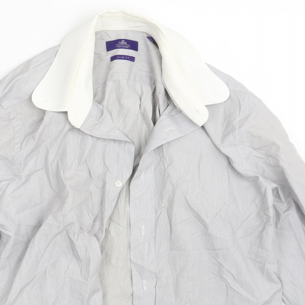 Mens UK Size 15.5 NEXT Grey  Button-Up Long Sleeve Casual Shirt