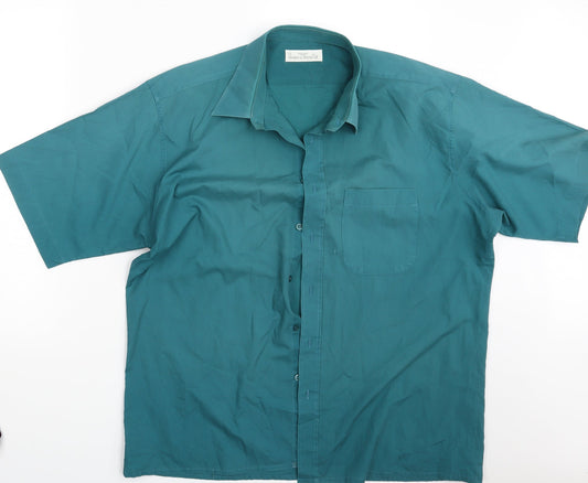 Mens UK Size 17 M&S Green  Button-Up Short Sleeve Casual Shirt