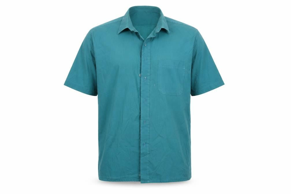 Mens UK Size 17 M&S Green  Button-Up Short Sleeve Casual Shirt