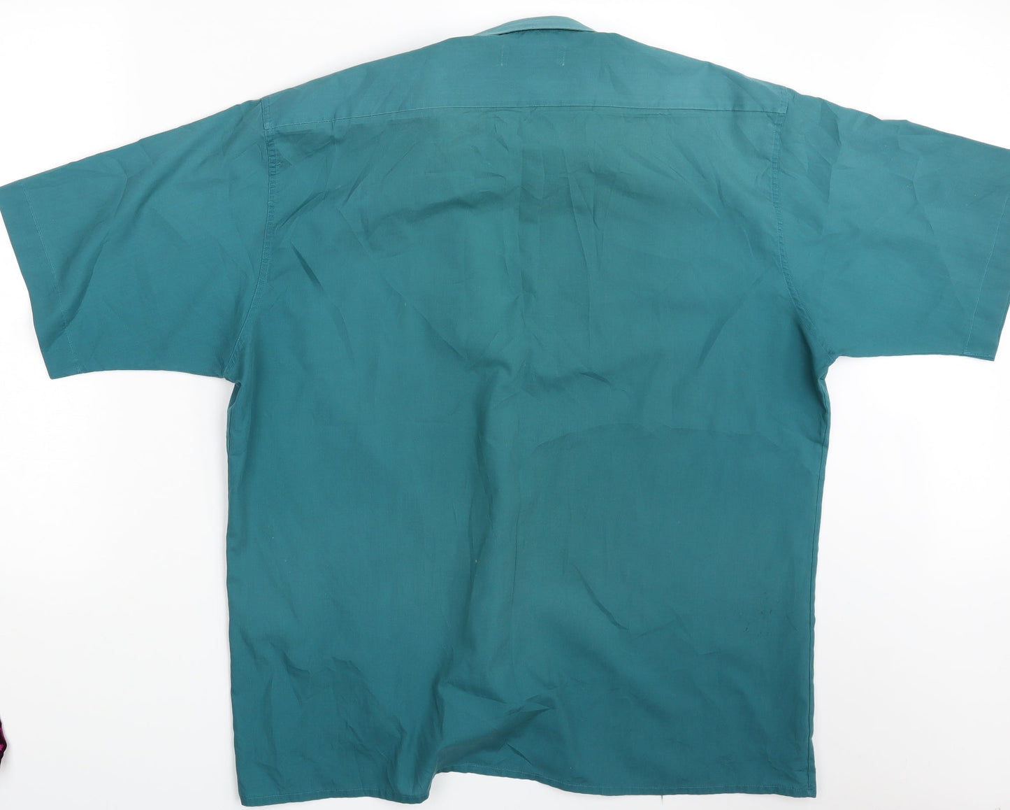 Mens UK Size 17 M&S Green  Button-Up Short Sleeve Casual Shirt