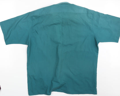Mens UK Size 17 M&S Green  Button-Up Short Sleeve Casual Shirt