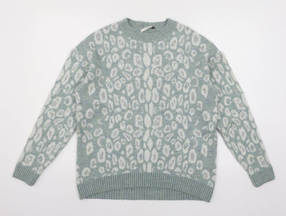 George Womens Blue Animal Print Knit Pullover Jumper Size 8