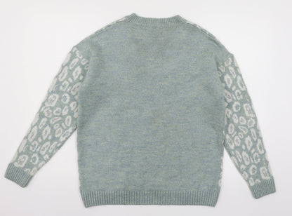 George Womens Blue Animal Print Knit Pullover Jumper Size 8